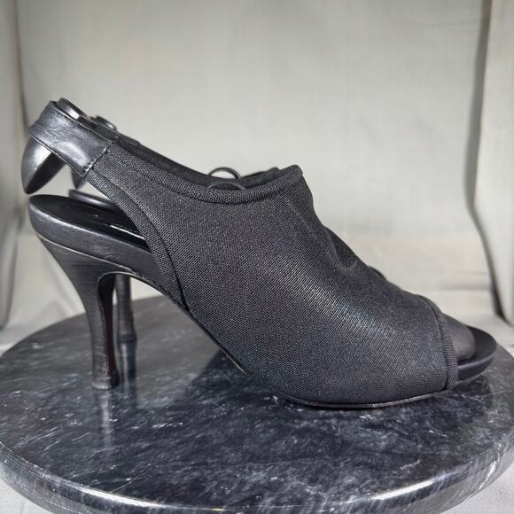 Donald J Pliner Anya Black Mesh Slingback Open Toe Heeled Sandals 8M US - Picture 3 of 8